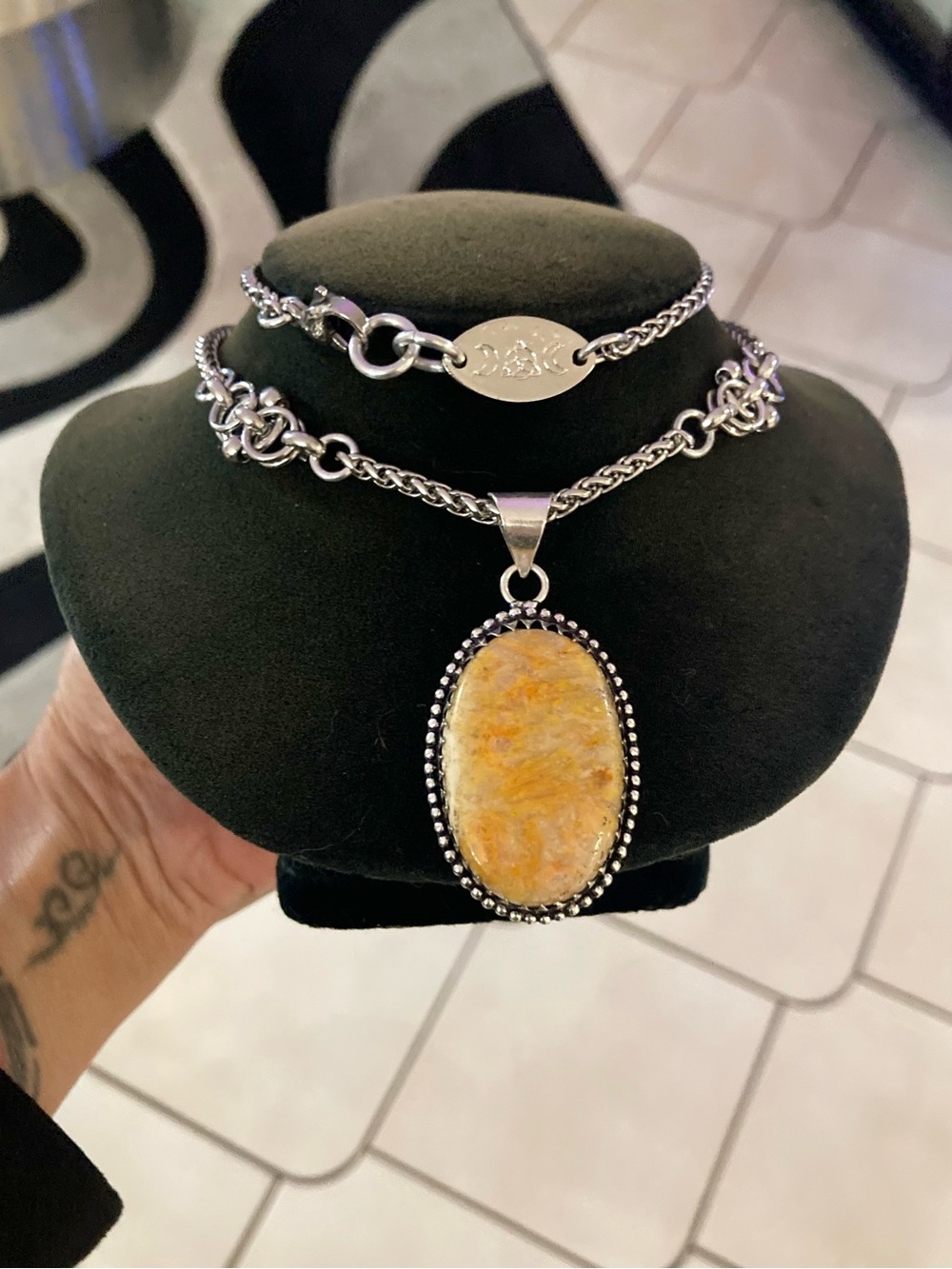 Yellow agate gemstone boho celtic knot design necklace